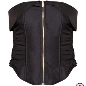 PRETTYLITTLETHING Black Woven Foldover Zip Up Cargo Corset